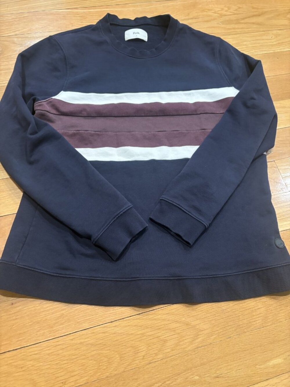 Folk Size 4 Folk Men's Striped Crewneck Sweatshirt Navy Blue Burgundy White Long